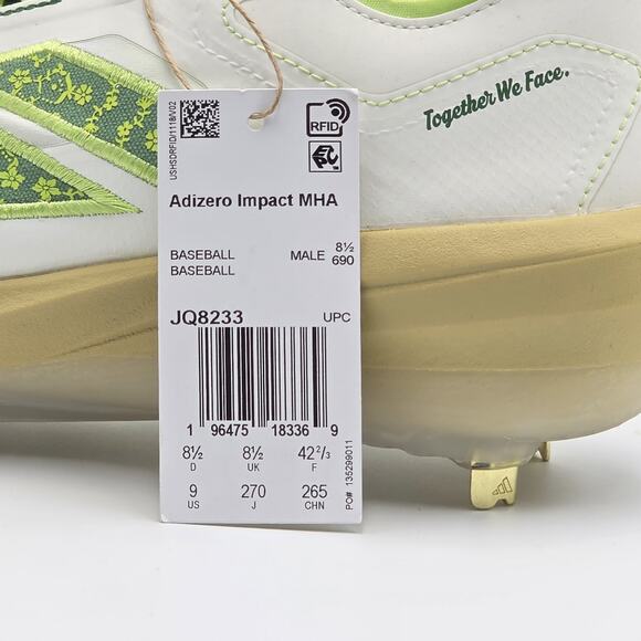 Adidas Adizero Impact MHA Men’s Sz 9 Baseball Cleats JQ8233 White Pulse Lime main image 7